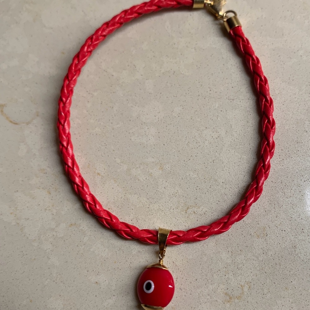 NEW Red Braided Leather Evil Eye charm Bracelet